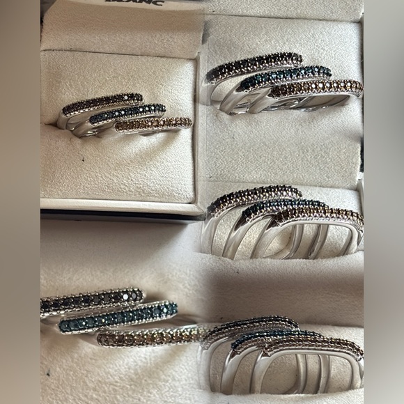 Unique Stackable Square Diamond Sterling Silver Ring Set